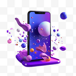 手机划痕图片_紫色手机元素立体免抠图案