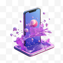 紫色手机元素立体免抠图案