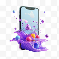 紫色手机元素立体免抠图案
