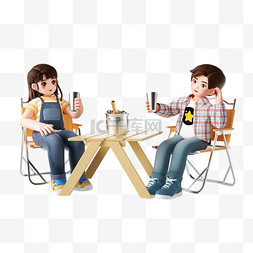 露营桌和椅子图片_春夏季3D立体露营情侣人物PNG素材