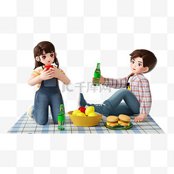 520情人节人物图片_春天3D立体野餐情侣人物设计图