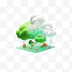 绿色云朵元素立体免抠图案