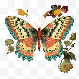 花纹蝴蝶元素立体免抠图案