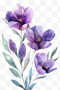 春天绿叶花图片_春天手绘花朵紫色花免抠元素