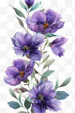 春天绿叶花图片_春天紫色花花朵免抠手绘元素