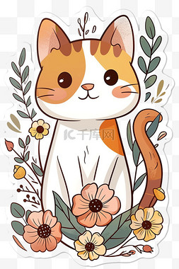 可爱小猫花朵卡通手绘春天元素