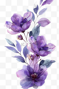 紫色花水彩图片_花朵紫色花免抠手绘春天元素