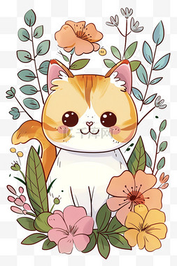 可爱小猫春天花朵卡通元素手绘元