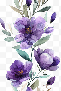 手绘水彩春天花朵图片_春天花朵紫色花免抠元素手绘