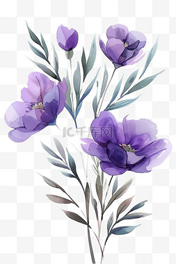 春天元素花朵紫色花免抠手绘