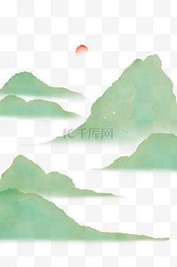 水彩山水风景图片_清明清明节水彩噪点的山水风景设