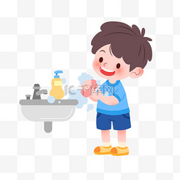 孩子图片_扁平风洗用香皂洗手的小男孩卫生