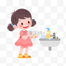 开门红宣传图片_扁平风用香皂洗手的小女孩卫生健