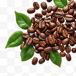 免抠咖啡豆图片_咖啡豆树叶元素立体免抠图案