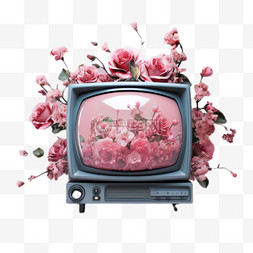 粉玫瑰图片_粉玫瑰电视机元素立体免抠图案