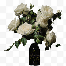 白玫瑰花朵元素立体免抠图案