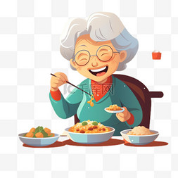 奶奶用餐元素立体免抠图案