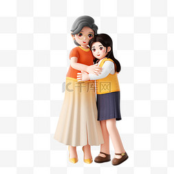 拥抱妈妈图片_母亲节3D立体人物拥抱场景png图片