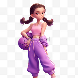 篮球形象图片_春天紫色衣服运动少女想象ip设计