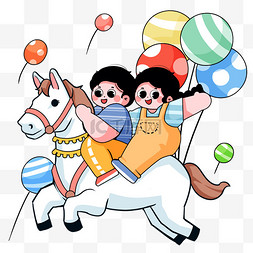 漫画图片_梦幻六一儿童节乘坐白马飞翔免抠
