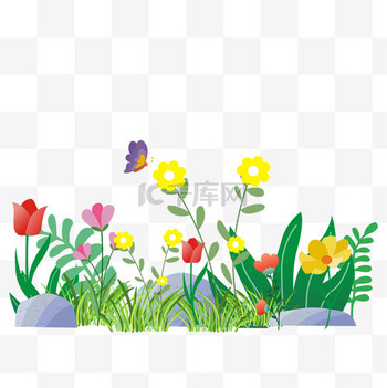 春天春季花丛草丛花卉花朵绿叶免抠图片