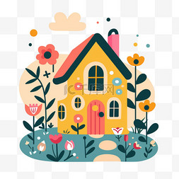 房屋绘画png图片_卡通房屋元素立体免抠图案