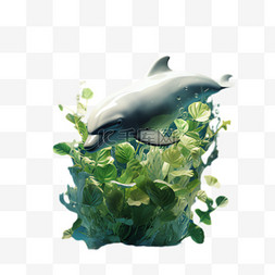 水藻图片_海豚水藻元素立体免抠图案
