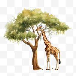 长颈鹿大树元素立体免抠图案