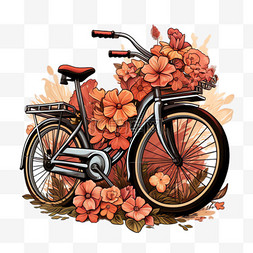 自行车鲜花元素立体免抠图案