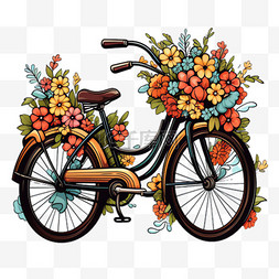 自行车鲜花元素立体免抠图案