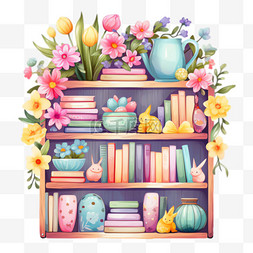 书柜花朵元素立体免抠图案