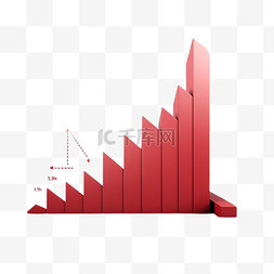 红色柱状图元素免抠图案立体