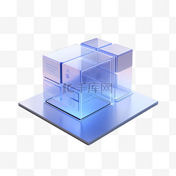 蓝色方盒元素免抠图案立体