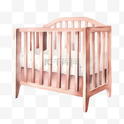 婴儿在婴儿床睡觉图片_木制婴儿床元素立体免抠图案