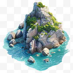 海岛岩石元素立体免抠图案