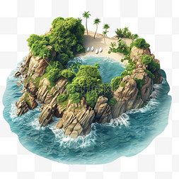 岩石海岛图片_海岛岩石元素立体免抠图案