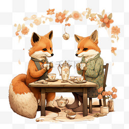 狐狸约会元素立体免抠图案