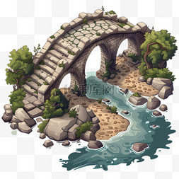 石桥装饰图片_石桥河流元素立体免抠图案