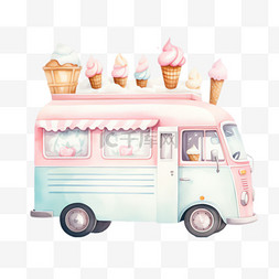 车冰淇淋图片_冰淇淋甜品车元素立体免抠图案