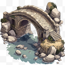 石桥河流元素立体免抠图案