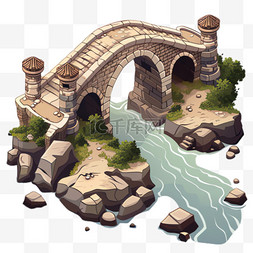 石桥装饰图片_石桥河流元素立体免抠图案