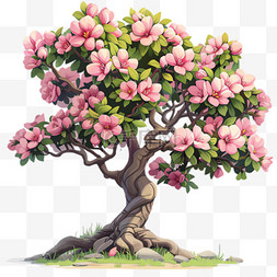 桃花大树元素立体免抠图案