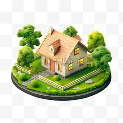 椰子模型3d模型图片_房屋模型元素立体免抠图案