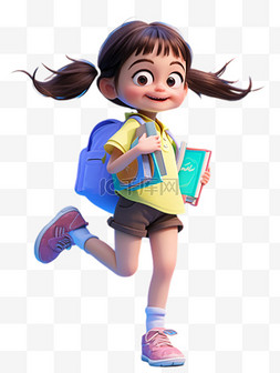 可爱背着书包的3D小女孩小学生免