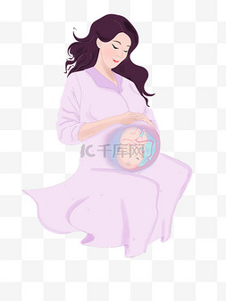手绘母亲节人物图片_扁平风手绘母亲节怀着宝宝的孕妇