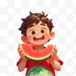 卡通水果人物图片_吃西瓜的少年卡通人物形象免抠元