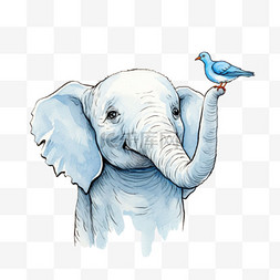 蓝色大象元素立体免抠图案