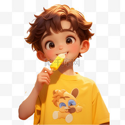 六一夏日图片_夏天吃冰淇淋的少年卡通人物形象