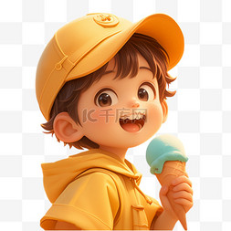 冰淇淋的甜筒图片_夏天吃冰淇淋的少年卡通人物形象