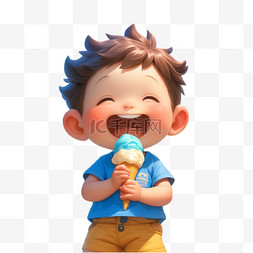 吃甜筒冰淇淋图片_夏天吃冰淇淋的少年卡通人物形象